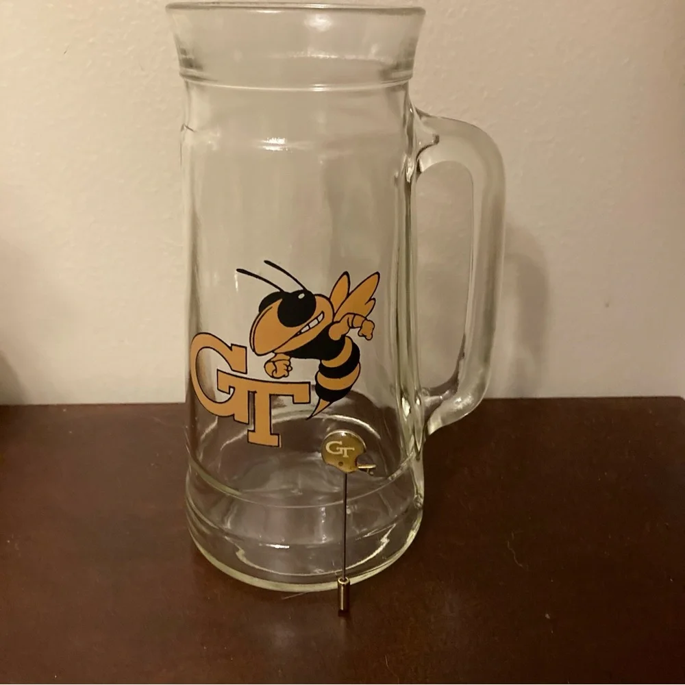 Vintage Georgia Tech Yellow Jackets Glass Beer Mug + Enamel Stick Pin